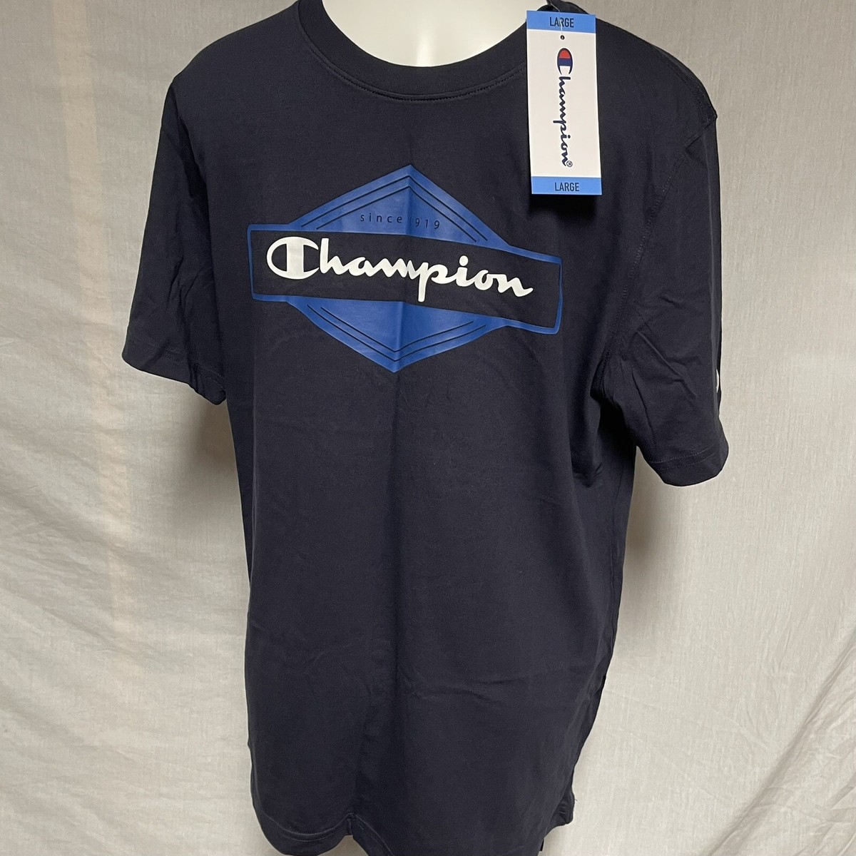 Champion Mens Logo T Shirt Short Sleeve Navy Size Large NEW | eBay
