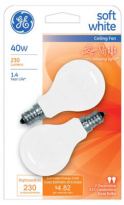 Ceiling Fan Light Bulbs, White, Candelabra-Base, 40-Watts, 2-Pk. 71394