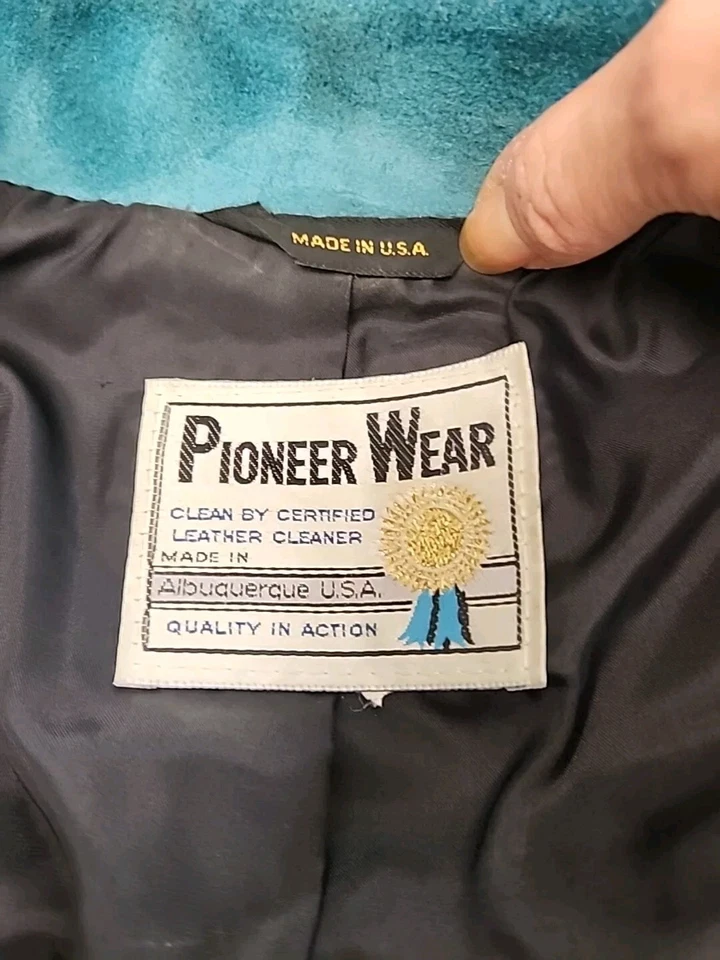Chaqueta corta vintage Pioneer Wear flecos gamuza TURQUESA talla 4? Hecho en USA Foto 4 de 4