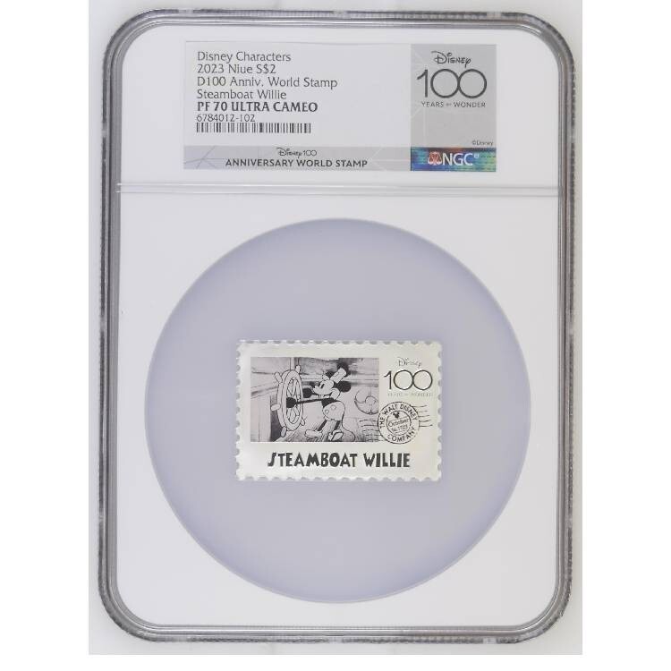 100 yr Disney Mickey Mouse Steamboat Willie NGC PF 70 Stamp 1 oz