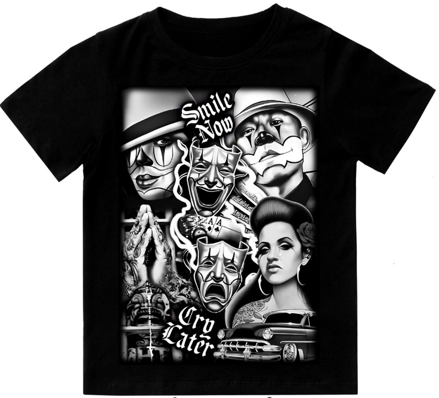 Smile Now Cry Later Chicano Art Mens T-Shirt Print On Shaka Wear