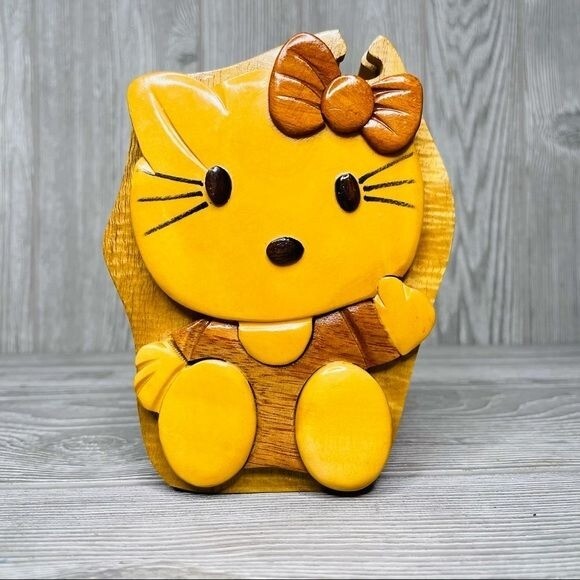 Hand made stained wooden hello kitty puzzle box trinket box