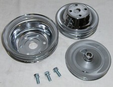 For Sbc Small Block Chevy 2groove Chrome Steel Long Water Pump Pulley Kit 305350