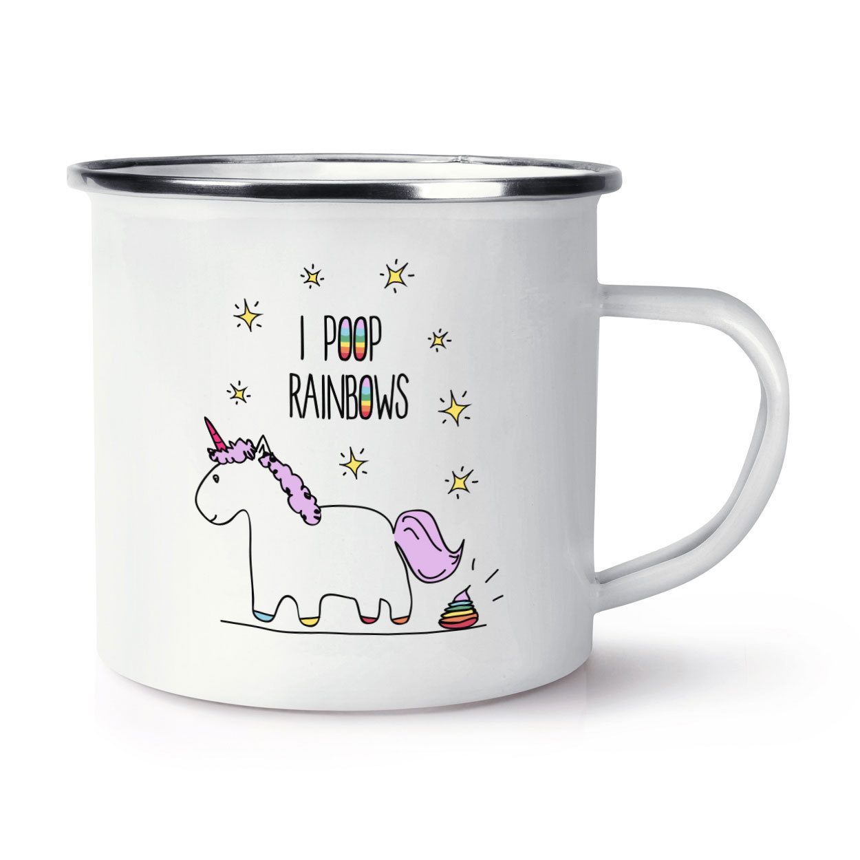 Lila Unicorn I Poop Rainbows Retro Enamel Mug Cup - Funny Crazy Magical
