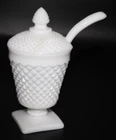 Vintage Westmoreland Glass English Hobnail Milk Glass Condiment Jam Mustard Jar