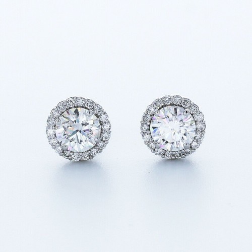 3.1 CTW NATURAL DIAMONDS H/SI2 ROUND CUT 14K WHITE GOLD PRONG HALO STUD EARRINGS - 第 1/7 張圖片