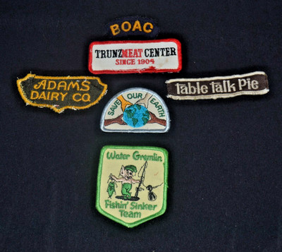 Lot of 6 Vintage Patches Dairy Fishing Earth Table Talk Pie