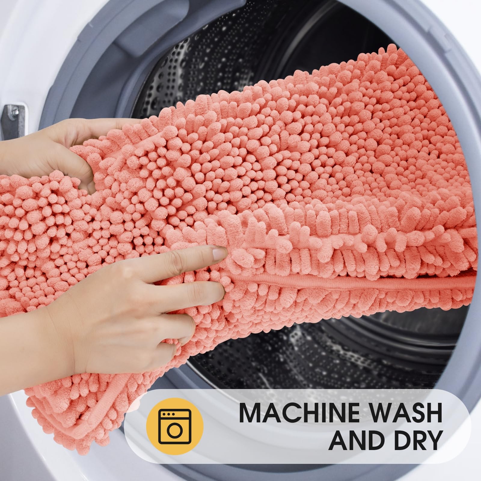 ACCUMTEK Luxury 2-Piece Coral Chenille Bathroom Rug Set 60"x20" + 32"x20"