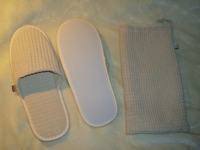 LUFTHANSA Slipper mit Beutel Hausschuhe ca. Gr. 42 *NEU* Waffelpikee Baumwolle?