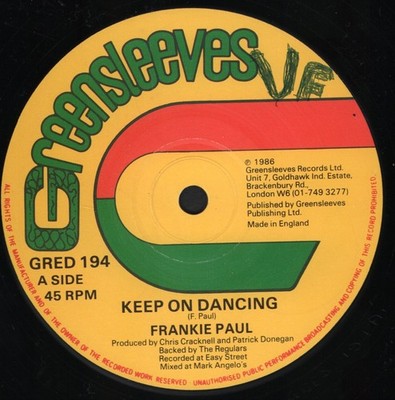 Frankie Paul Keep On Dancing 12'' Vinyl UK Greensleeves 1986 In Generischer Hülle