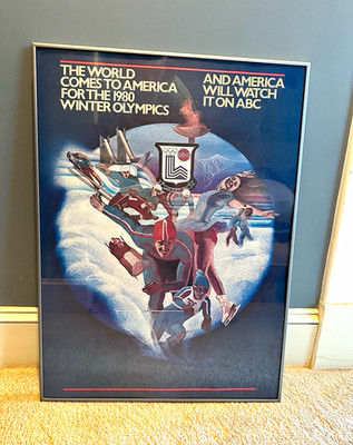 Framed ABC Lake Placid 1980 Winter Olympics USA Miracle Ice Hockey Poster 30x22