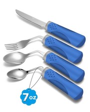 BaseSmall Adaptive Utensils 4-Piece Set Weighted 7 oz - 42  Angled Utensils f...