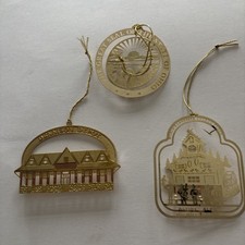 SET of 3 Ohio Christmas Ornaments Gold Tone Metal Dennison Alpine Alpa VInTAGE