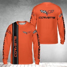 Custom Name Men's Corvette Logo C6 Racing Orange 3D Long Sleeve Shirt S-5XL