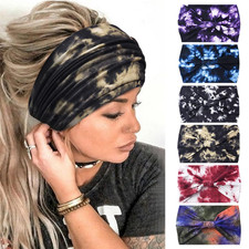 Wide Headbands for Women Non Slip Boho Headband Elastic Tie Dye Yoga Workout Swe