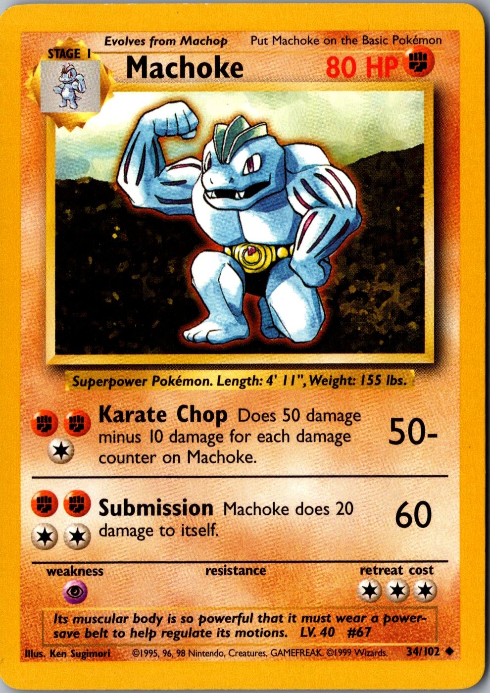 Machoke 034/102 Uncommon Base Set Lightly Played Pokemon Card TCG Single