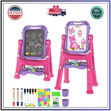 Amagoing Kids Adjustable Double Sided Art Easel with Painting Accessories Purple