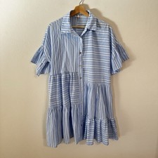 Iris Maxi Women’s Striped Button Up Short Dress Cotton Side Pockets Size 10