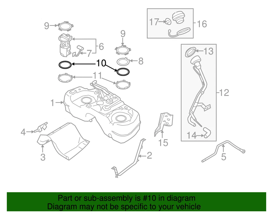 Nissan Juke 2011-2017 genuino - Sello de unidad de transmisor de combustible 17342-1KM1A Foto 2 de 2