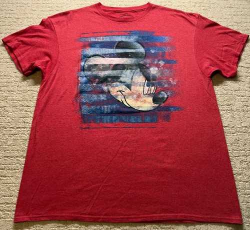 Disney Mickey Mouse Men’s XL Red Heather Graphic Tee Distressed Americana 1928