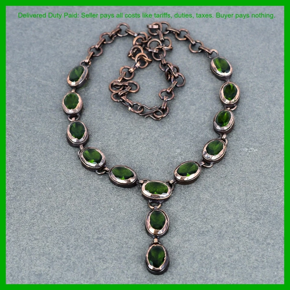 Venta Black Friday Cobre Peridoto Piedras Preciosas Cadena Electroformado Collar Joyería Foto 2 de 4