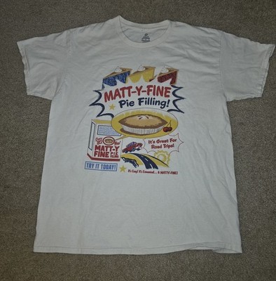 Vintage Graphic T-Shirt Matt-Y-Fine Pie Filling Mens Large Fort Erie White Tee