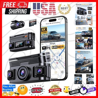 360° View 4K 4 Channel Dash Cam Front and Rear Inside Left Right, Built-in GP...