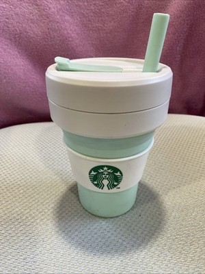 Stojo Starbucks Collapsible Travel Cup With Straw 16oz - Seafoam