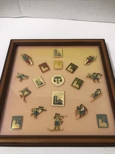 VTG Collection Lake Placid 1980 Olympics Pins Framed (Ronnie The Raccoon 19)