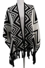 Chico's Sweater Womens One Size Tribal Ruanan Poncho Fringe Western Aztec OS New