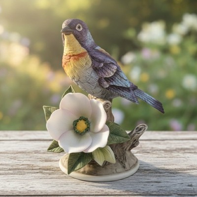 Andrea by Sadek Parula Warbler Bird Figurine 8627 Porcelain Flower Branch Japan
