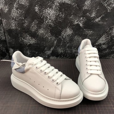 Alexander McQueen White Light Blue Suede Leather Platform Sneakers Men Women
