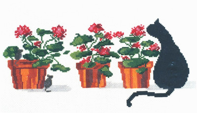 Diane Graebner HIDE SEEK Cross Stitch Chart Only black cat mouse potted flowers