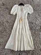 ULLA JOHNSON Pleated Cotton V Neck Midi Dress White Size 6 Worn Once