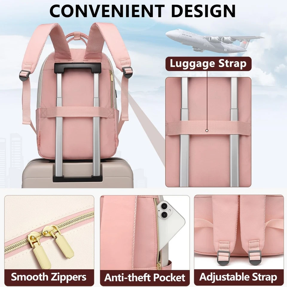 Mochila para mujer, mochila para portátil de 15,6 pulgadas con cargador USB Foto 3 de 4