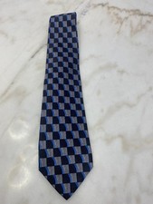 Tom James Vintage 90s Geometric Silk Tie Blue Gray Abstract Wide 4โ Made In USA