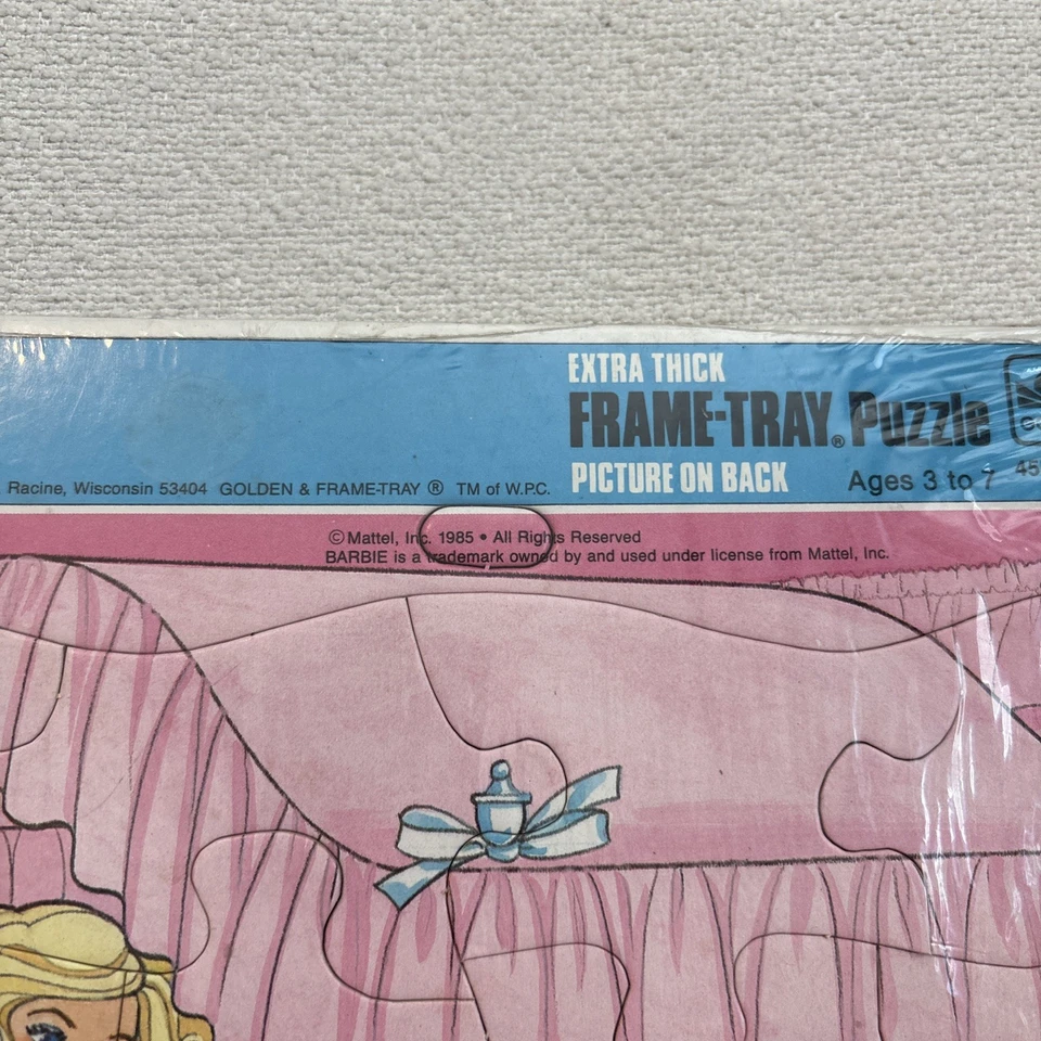 1985 Mattel Extra Thick Frame Tray Puzzle Golden Barbie Sleep over Party NEW - Image 2 of 4
