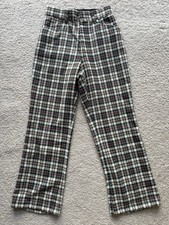 Farah Checkered Plaid Dress Pants Vintage Wide Leg Boho Green Red Size 6