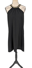Calvin Klein Mini Dress Size 6 Black Gold Chain Neckline No Sleeve Hand Wash