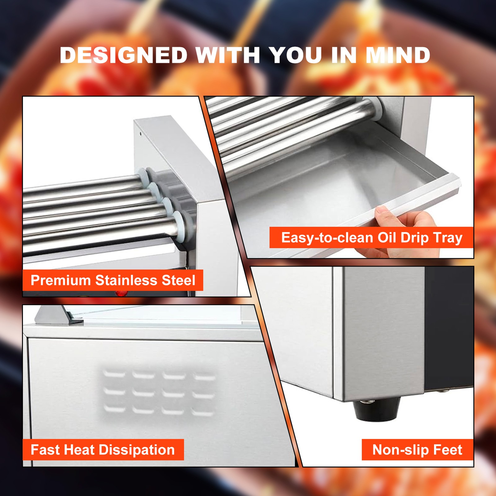 Commercial Electric 12 Hot Dog 5 Roller Grill Cooker Machine W/Bun Warmer 850W