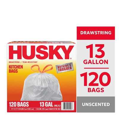 #ad Husky Tall Kitchen Drawstring Trash Bags 13 Gallon Pack of 120 $16.09
