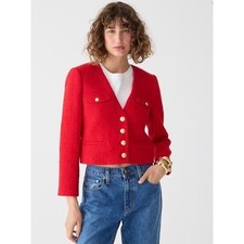 NWT J. Crew V-neck Lady Jacket in Festival Red Maritime Tweed Crop Sz 2 268