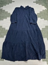 J Jill Tiered Maxi Dress Womens 3X Blue Concealed Placket Ruffle Hem Weekend New