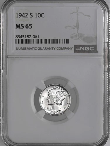 1942-S  10C  MERCURY SILVER DIME  "SAN FRANCISCO MINT"  NGC MS65 #8345182-061