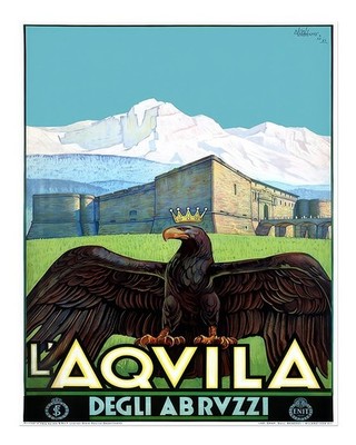 Vintage italienisches Reiseplakat Wandkunst L'Aquila degli Abruzzi Sei