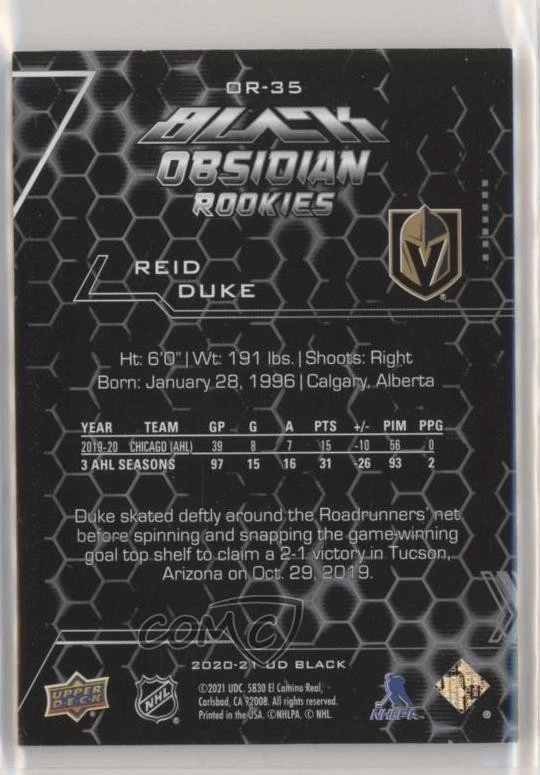 2020-21 SPx UD Black Obsidian Rookies /349 Reid Duke #OR-35 RC - Image 2 of 2