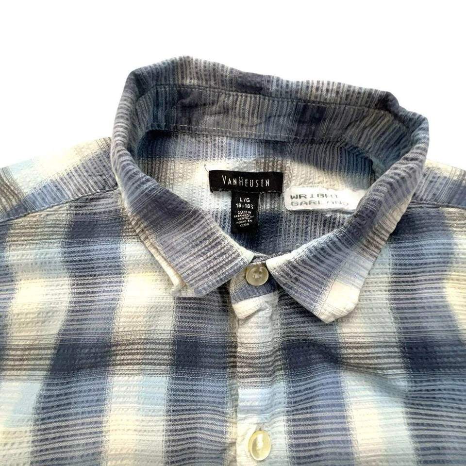 Camisa informal grande Y2kVan Heusen para hombre azul a cuadros manga corta abotonada Foto 4 de 4