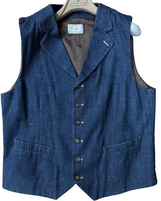 Brunello Cucinelli Denim Lapel Vest Indigo Blue 54