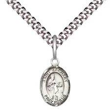 Small Pewter Saint Zachary Medal Pendant 24" Endless Chain Religious Necklace