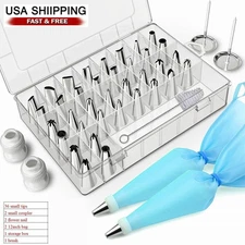 42Pcs Cake Decorating Supplies Set Flowers Icing Tips Nozzles + Coupler Bag Nail